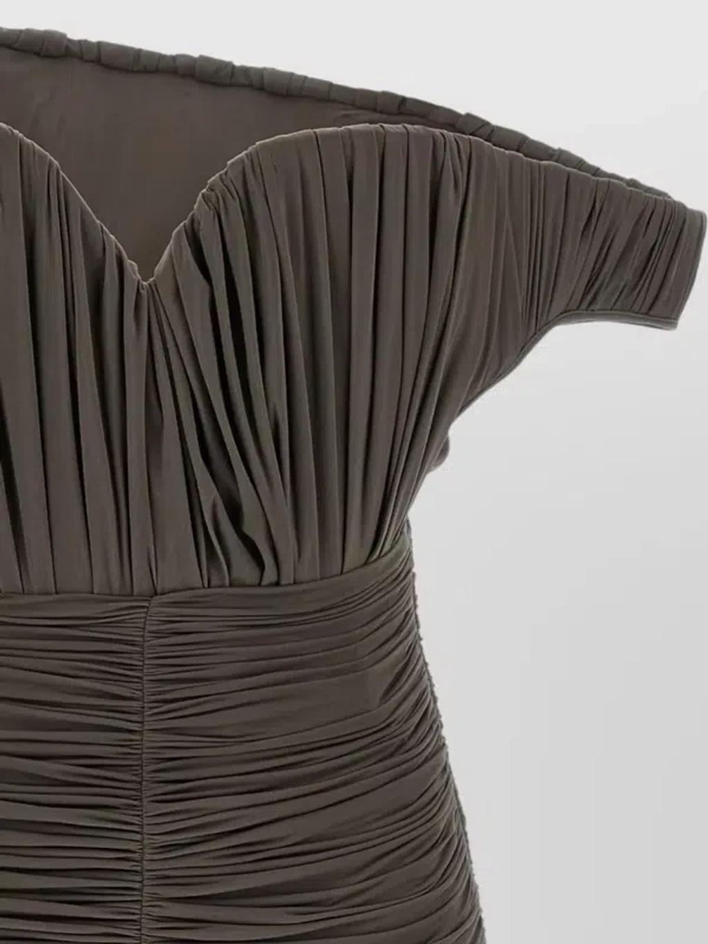 MAGDA BUTRYM Asymmetric One-shoulder Corset Dress With Ruffles In Brown Product Image