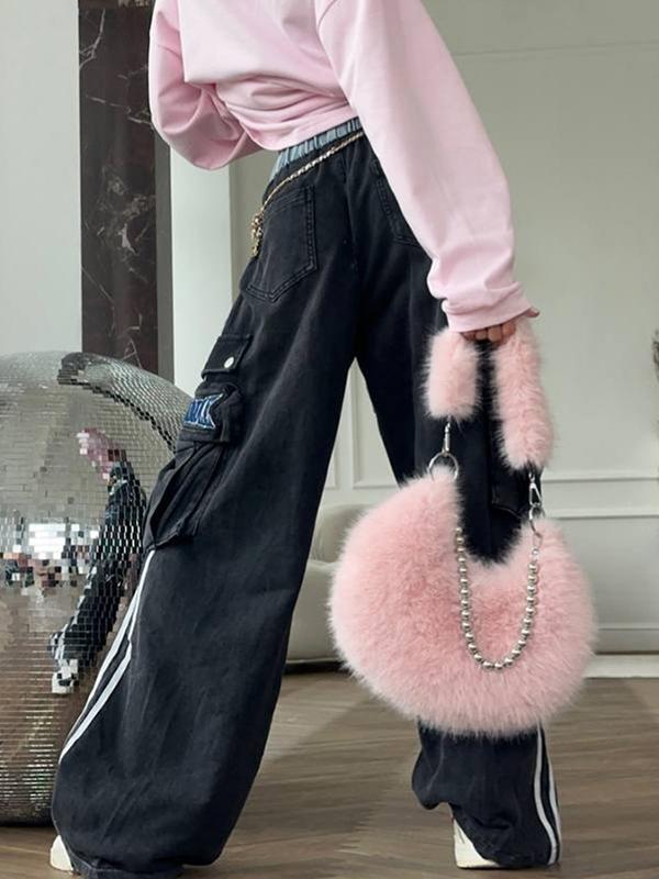 Embroidery On The Waistband Cargo Jeans Product Image