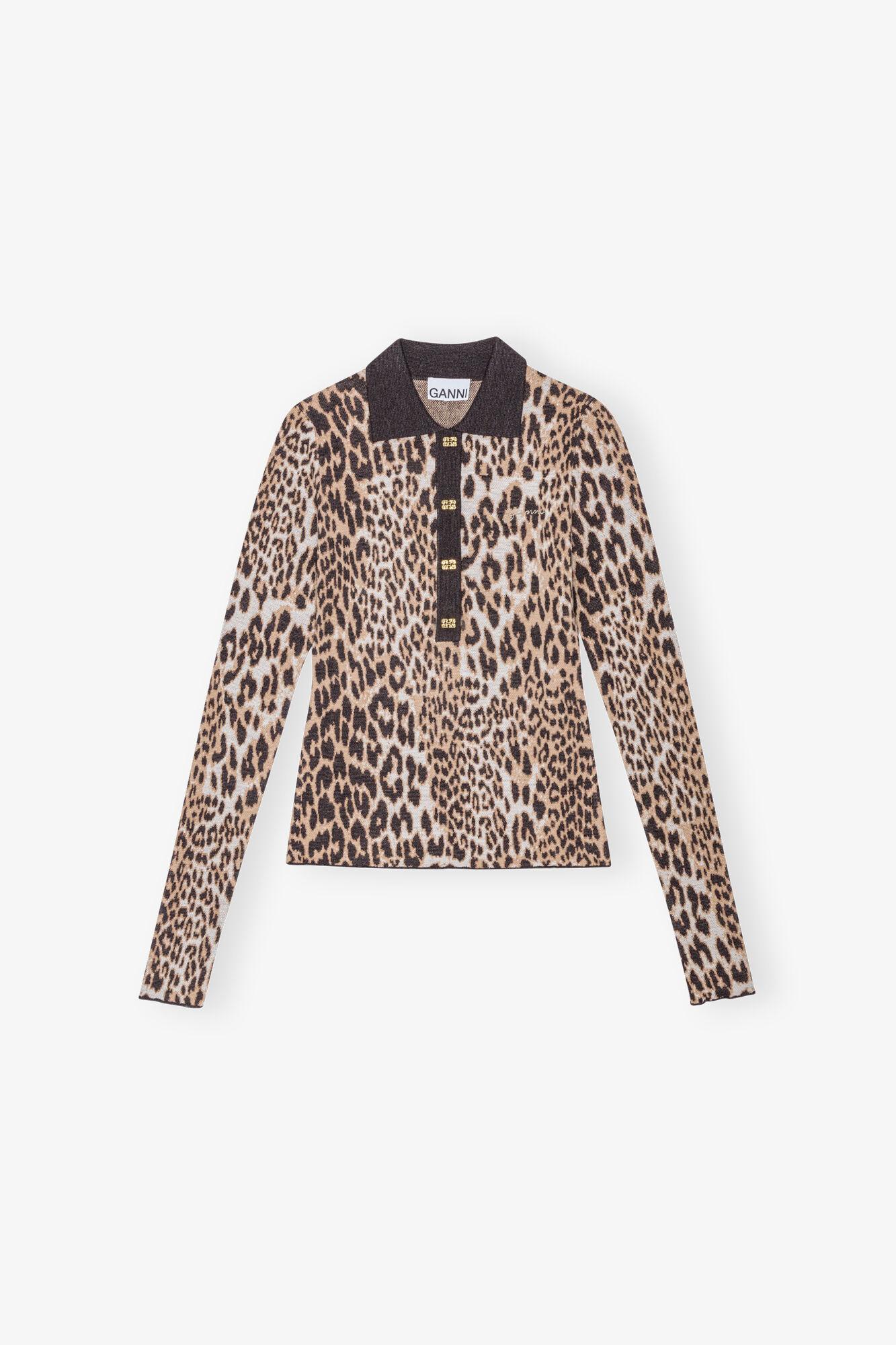 Leopard Knitted Polo Shirt Product Image