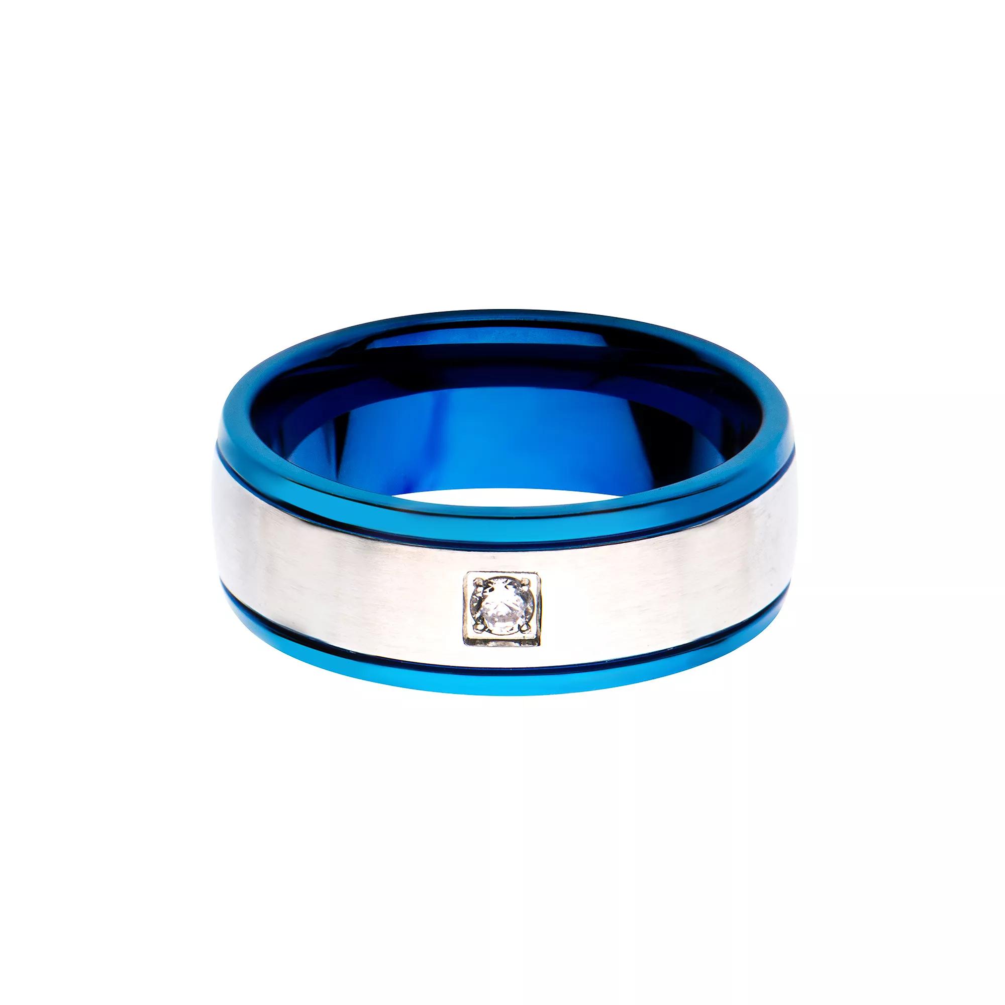 Men's Blue Plated with Clear Cubic Zirconia Ring, Size: 10, Two Tone Product Image