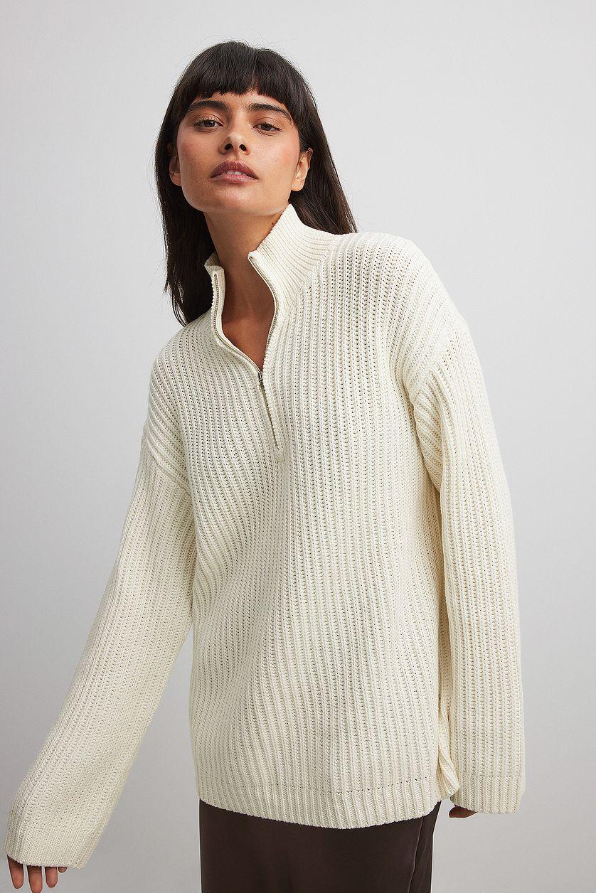 High Neck Zipped Knitted Sweater Product Image