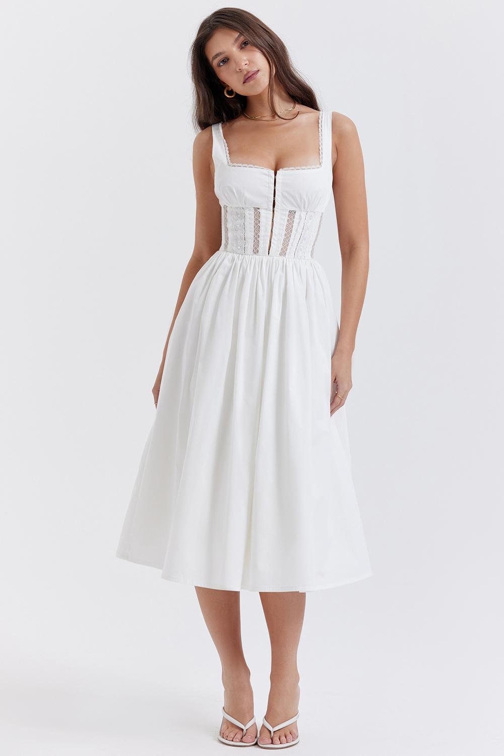 Perle  white lace trim midi dress Product Image