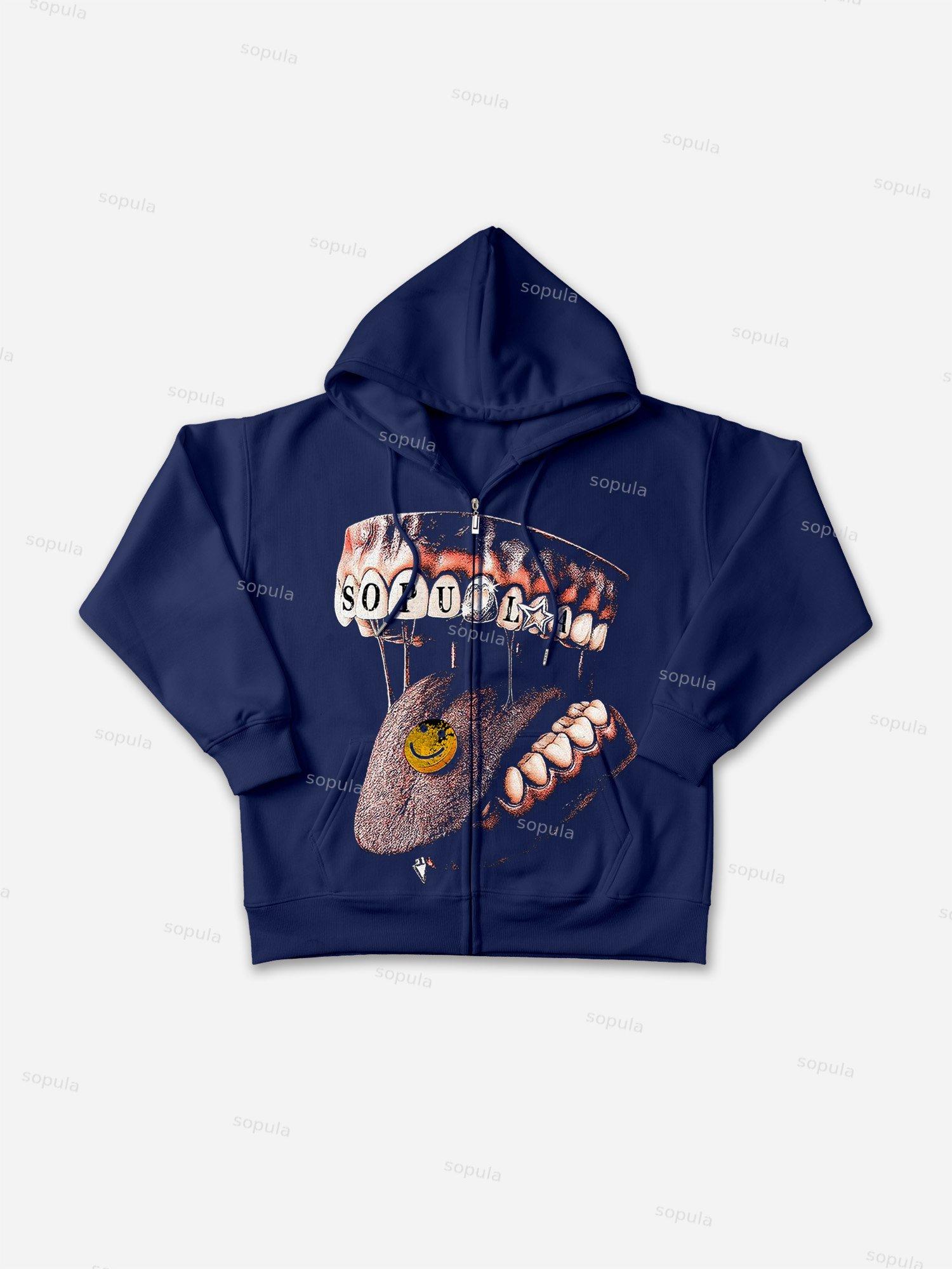 Men's Oversized Relaxed Graphic Vintage Washed Zip-Up Hoodie Product Image