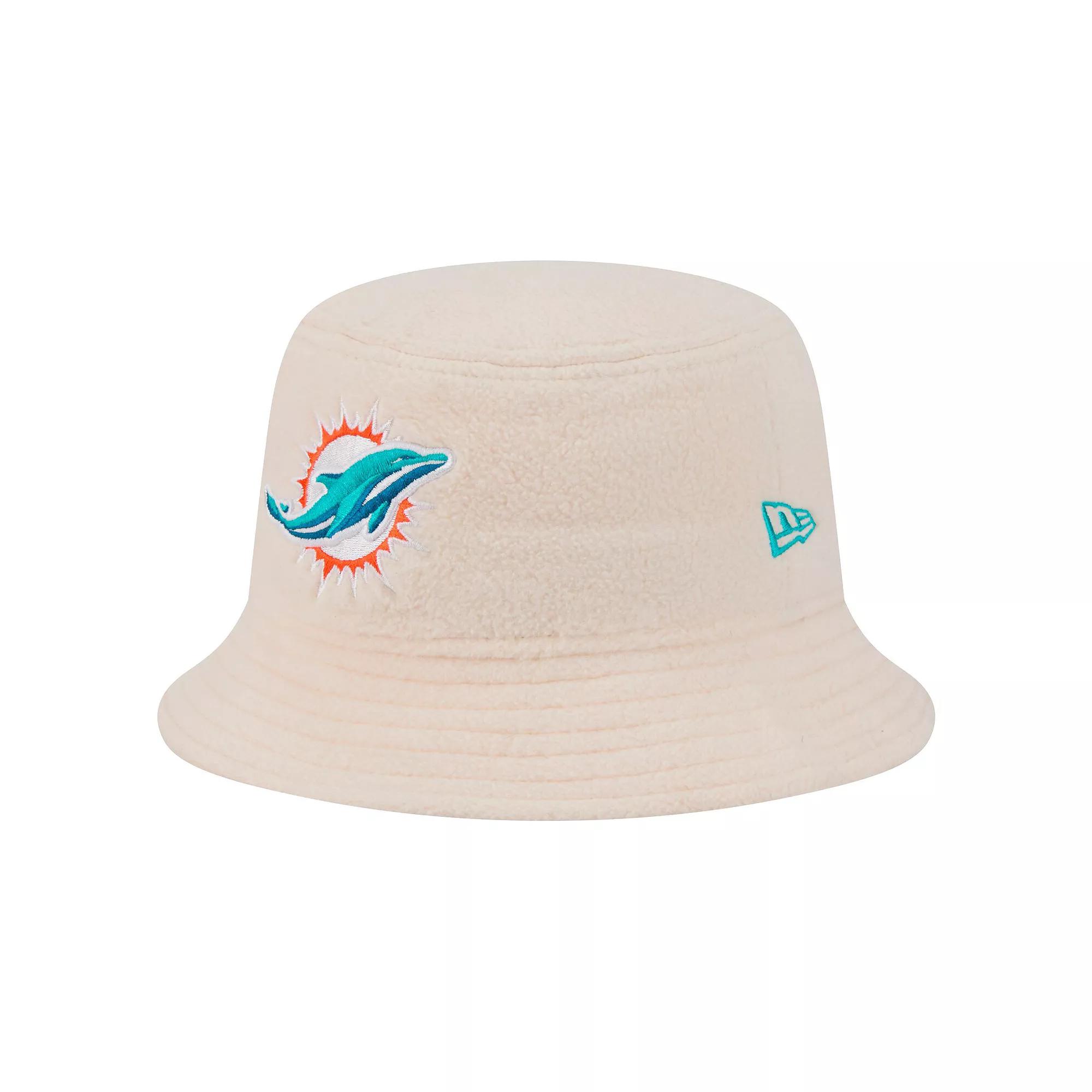 Women's New Era Cream Miami Dolphins Cozy Sherpa Bucket Hat,  Product Image