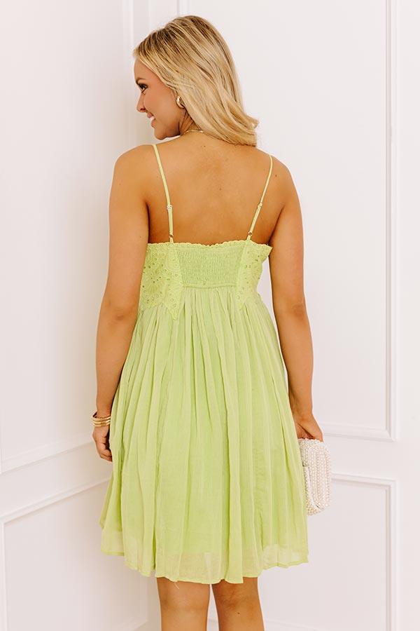 Coastal Flair Eyelet Mini Dress in Lime Punch Product Image