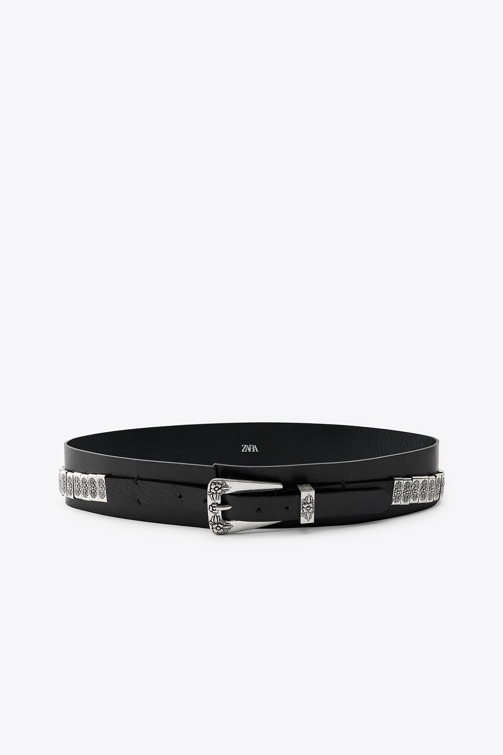 LEATHER BELT WITH METAL PIECES Product Image