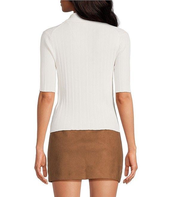 Lucy Paris Knit Point Collar V-Neck Short Sleeve Top Product Image