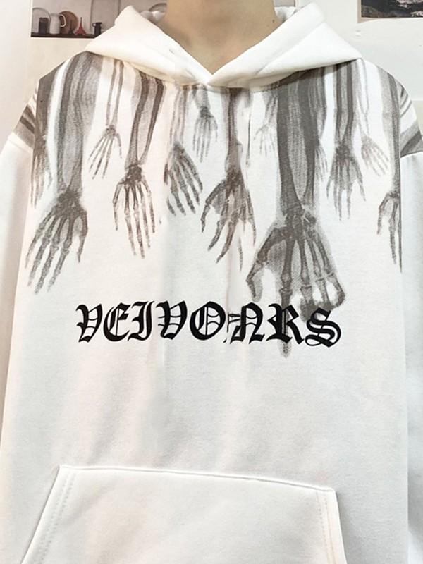 Men's Skull Hand Fleece Lined Hoodie Product Image