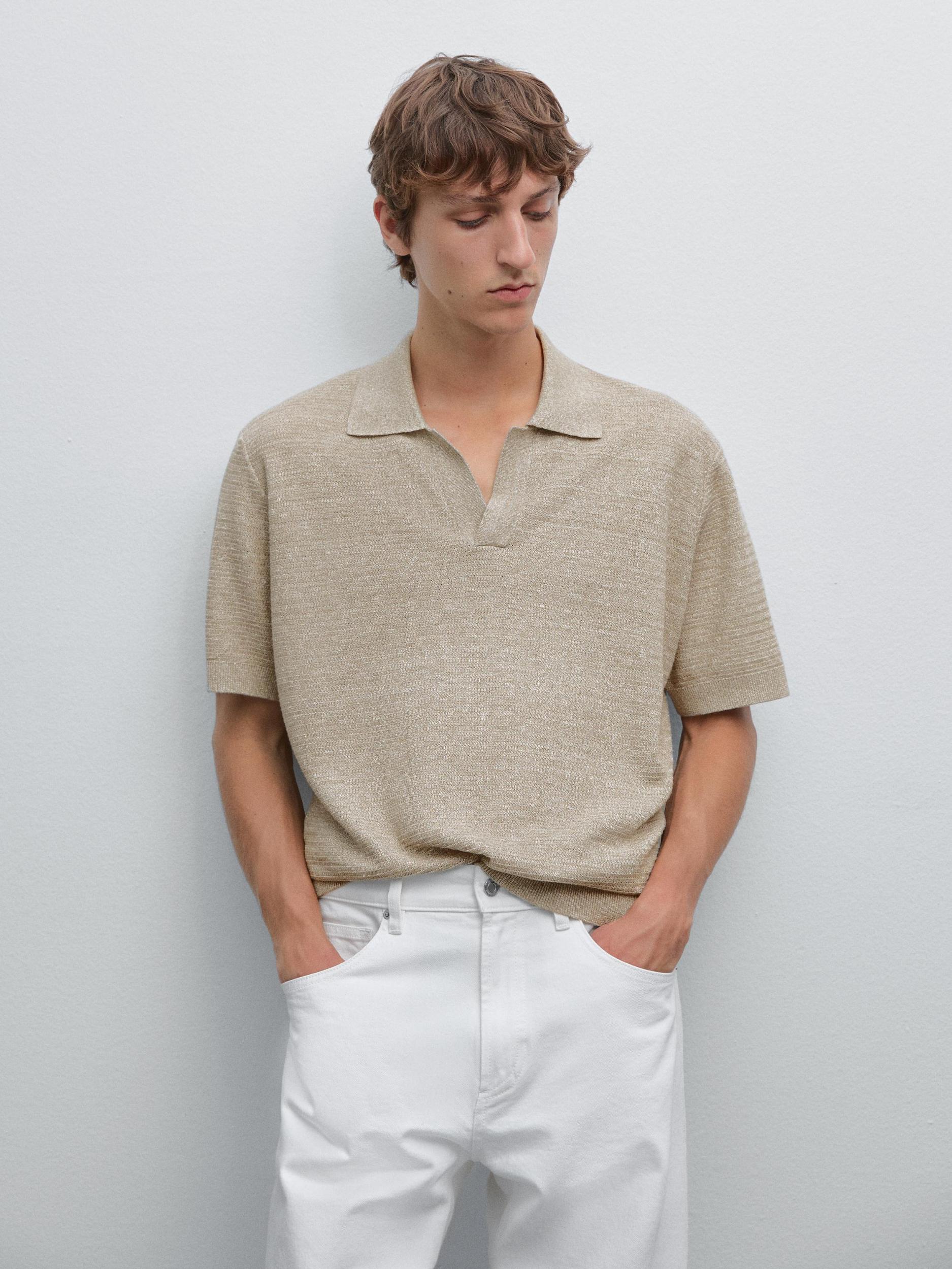 Linen and cotton knit polo shirt Product Image