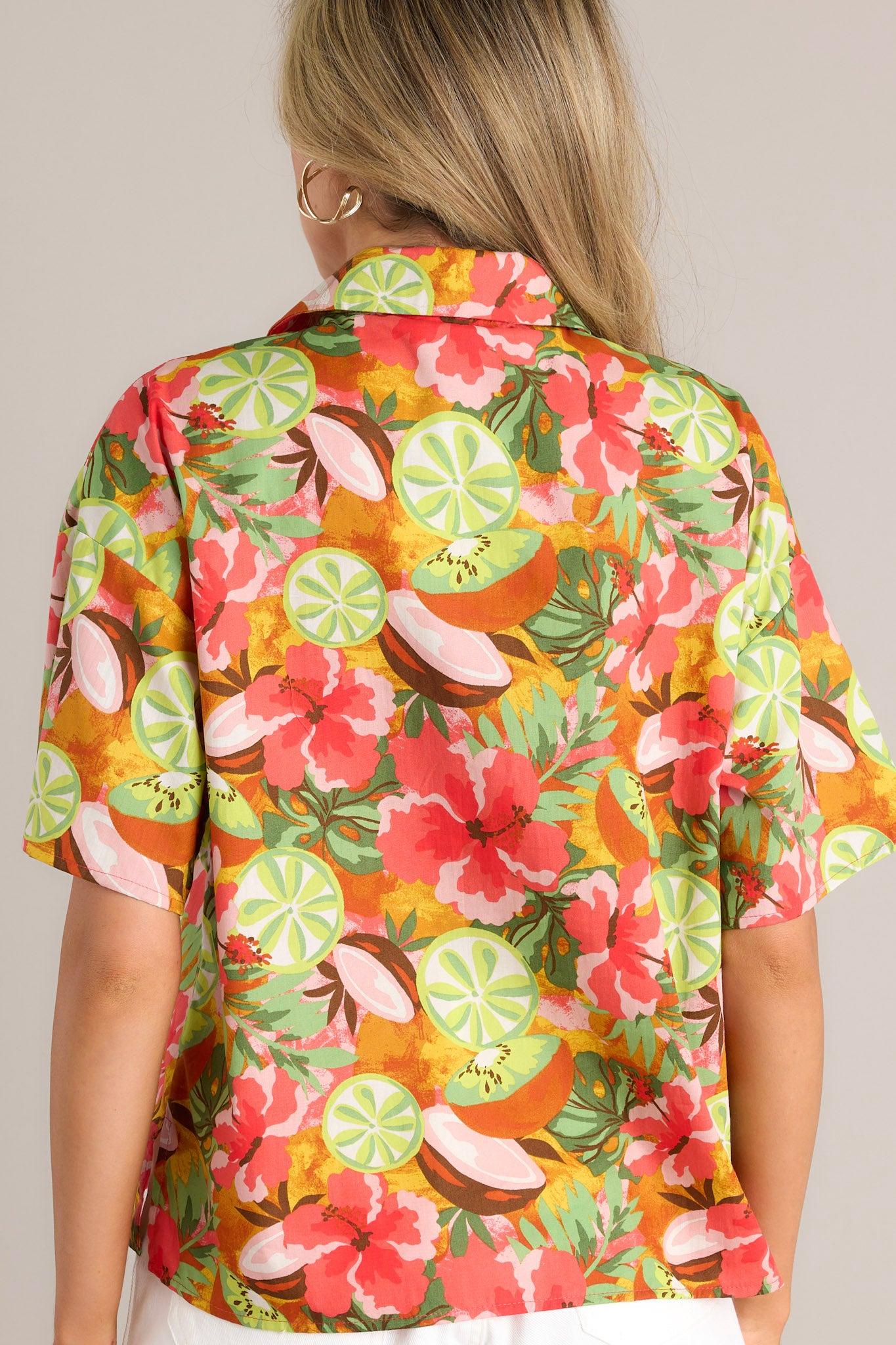 Lush Lime Oasis Dark Coral Tropical Print Top Product Image