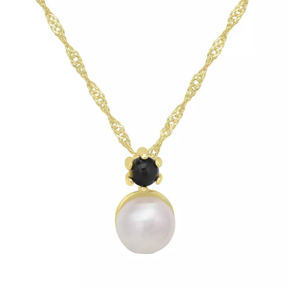 Gemistry 14k Gold over Sterling Silver Black Onyx & Freshwater Cultured Pearl Pendant Necklace, Women's, Size: 18-20" ADJ, Gold Tone Product Image