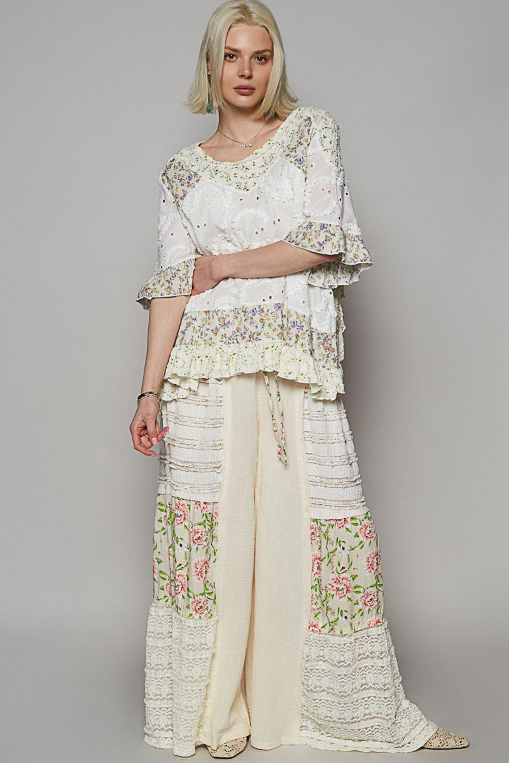 POL Off White Floral Short Sleeve Top Product Image