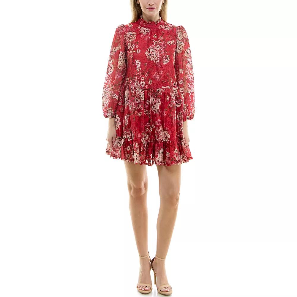 Women's Maison Tara Ruffled Lace Mini Babydoll Dress, Size: 10, Pink Product Image