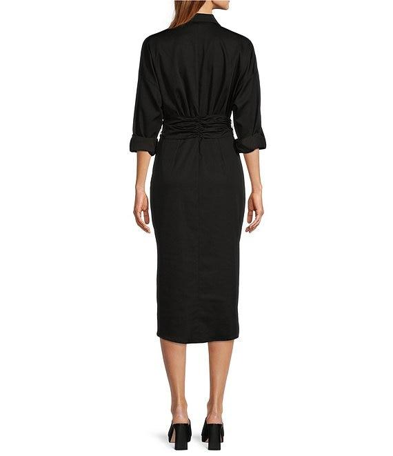 Antonio Melani Roxanne Point Collar Long Sleeve Ruched Tie Waist Button Front Shirt Dress Product Image
