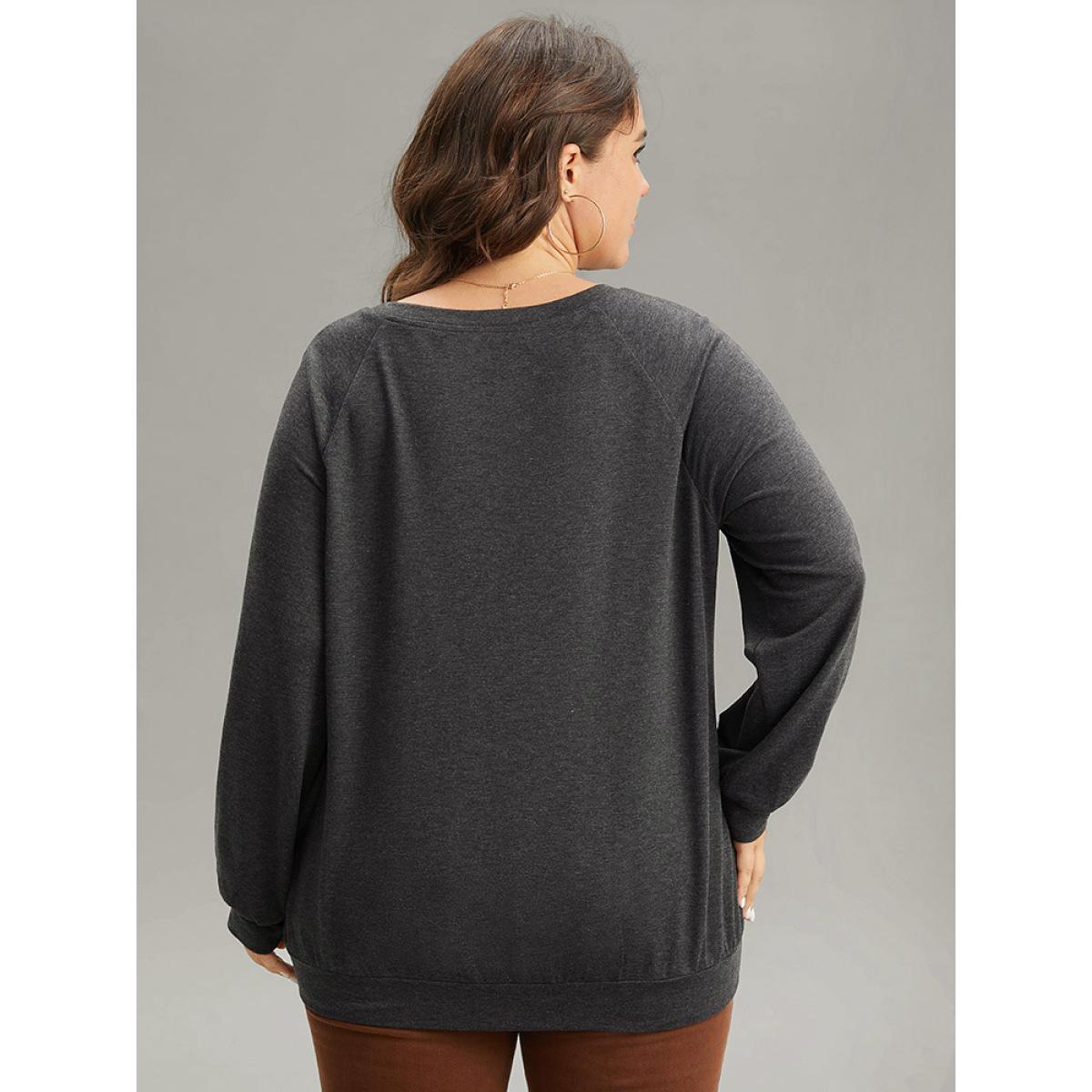 Plus Size Christmas Trees Round Neck Raglan Sleeve Sweatshirt Women DimGray Casual Printed Festival-Christmas Sweatshirts BloomChic 12/L Product Image