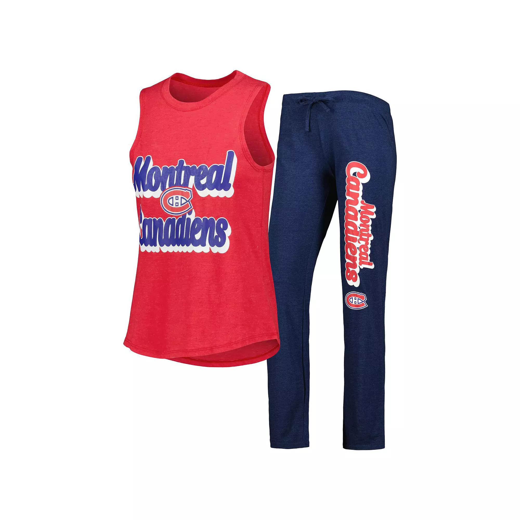 Women's Concepts Sport Heather Red/Heather Navy Montreal Canadiens Meter Muscle Tank Top & Pants Sleep Set, Size: Large, Cnd Red Product Image