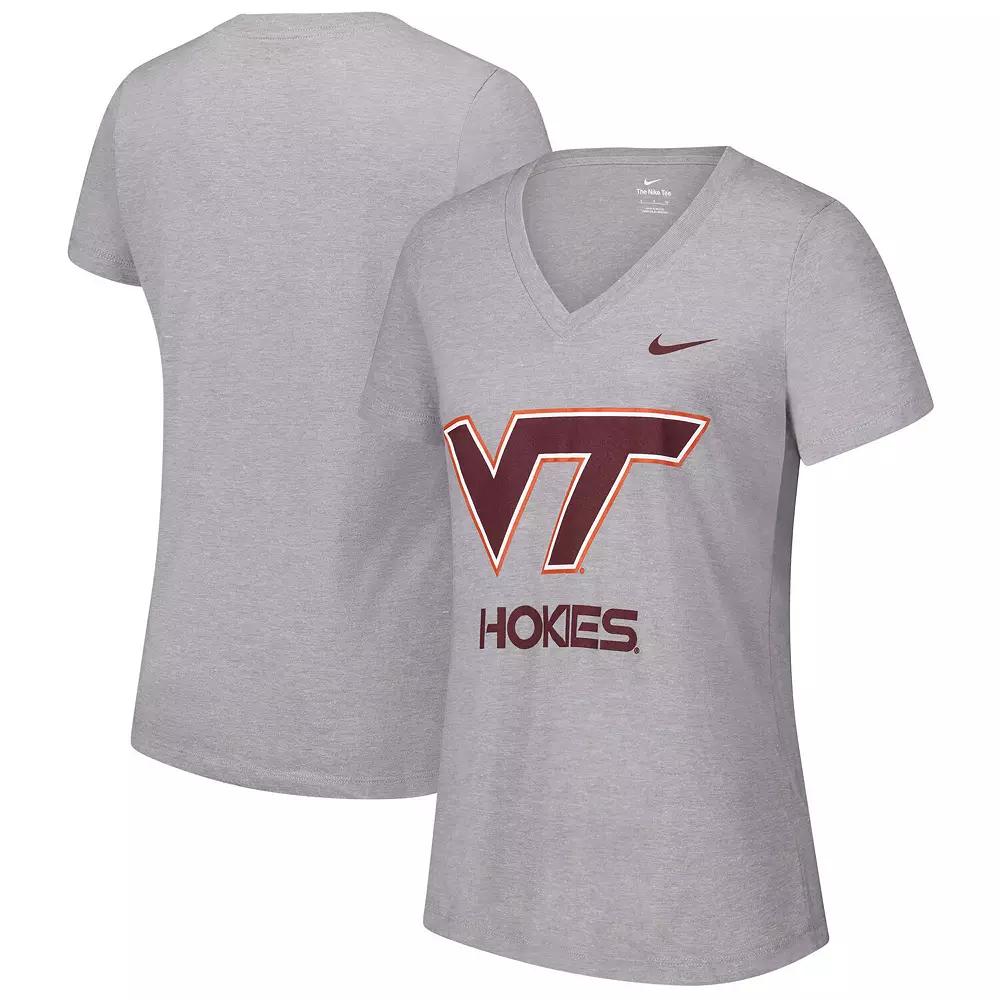 Women's Nike Gray Virginia Tech Hokies Script Over Logo Tri-Blend V-Neck T-Shirt, Size: Small, Grey Product Image