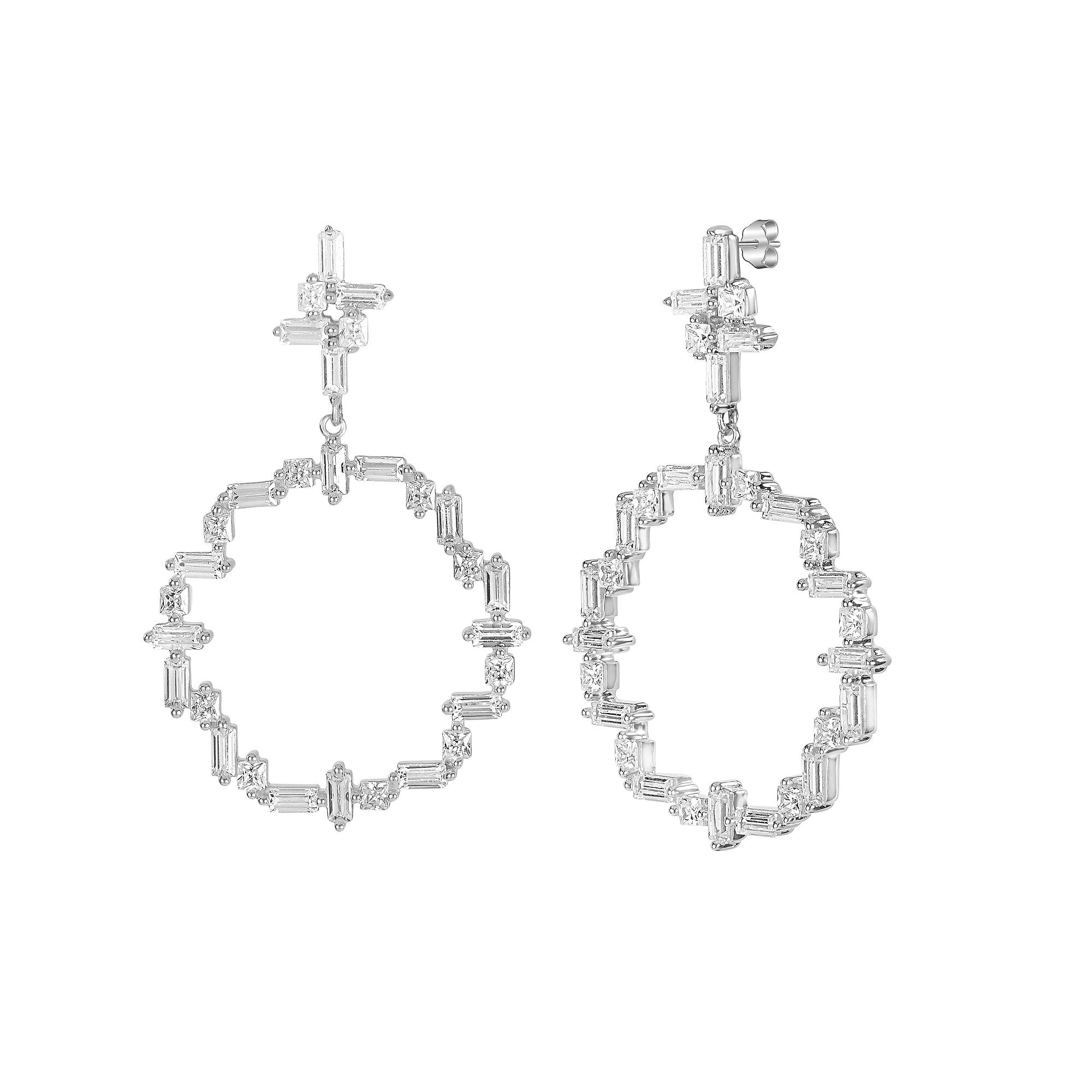 Judy Crowell Sterling Silver Open Circle CZ Drop Earrings, Women's Product Image