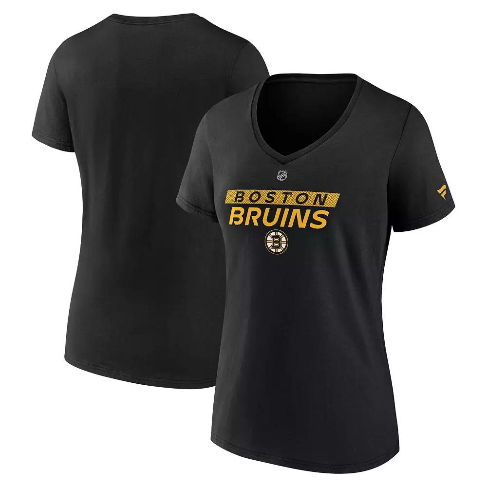 Women's Fanatics Black Boston Bruins Authentic Pro Core Primary V-Neck T-Shirt,  Product Image