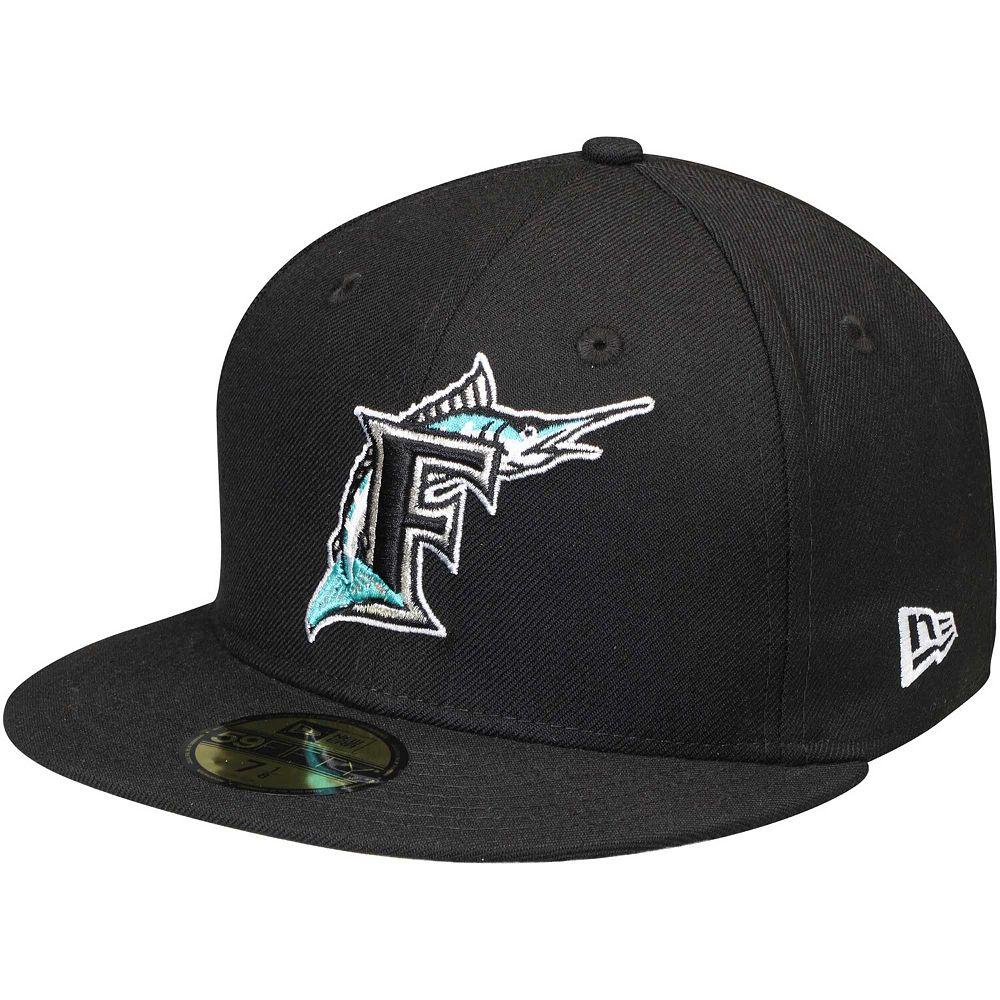 Men's New Era Black Florida Marlins Cooperstown Collection Wool 59FIFTY Fitted Hat, Size: 7 3/4, Mlb Black Product Image