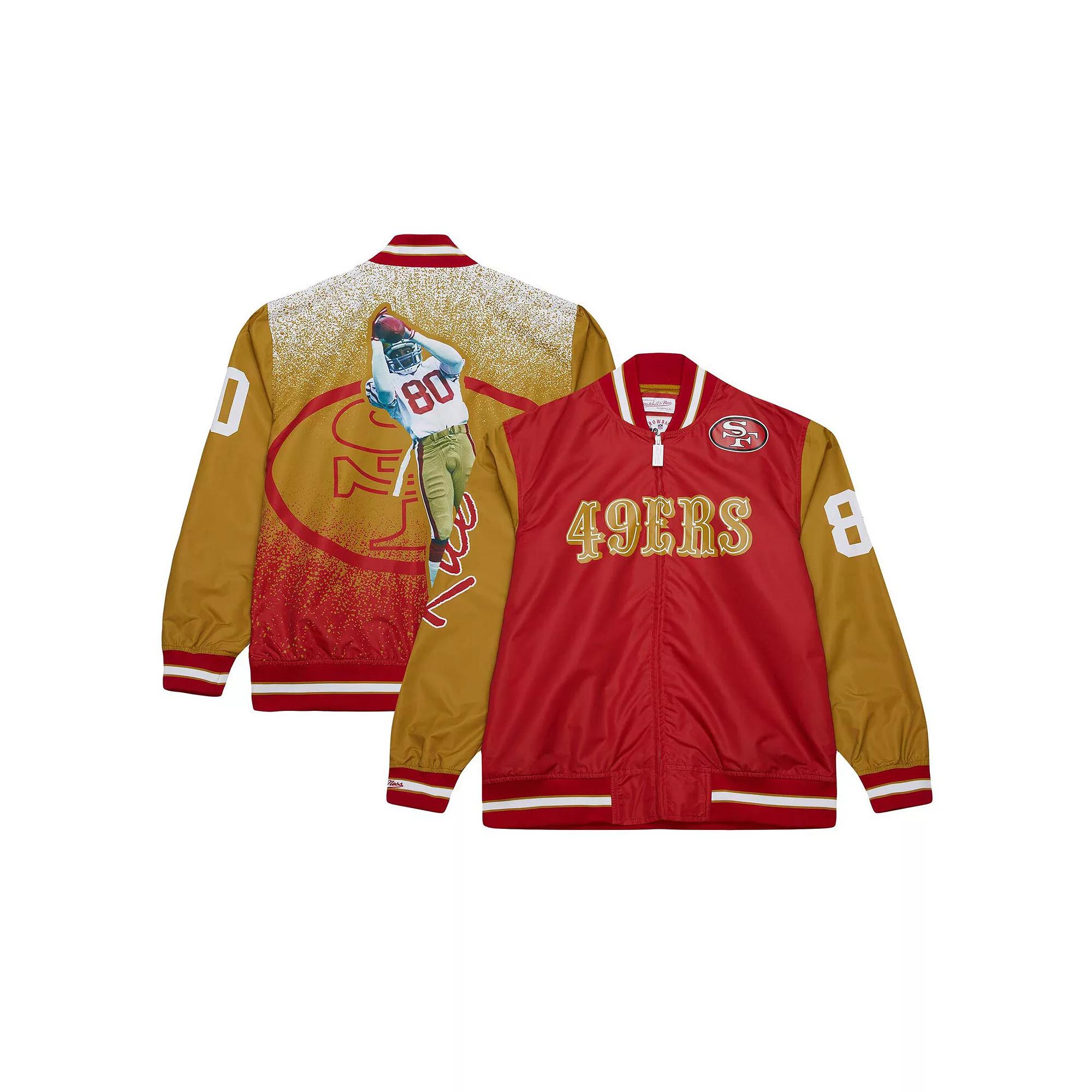 Men's Mitchell & Ness Jerry Rice Scarlet San Francisco 49ers Retired Player Graphic Full-Zip Satin Jacket, Size: Large Product Image