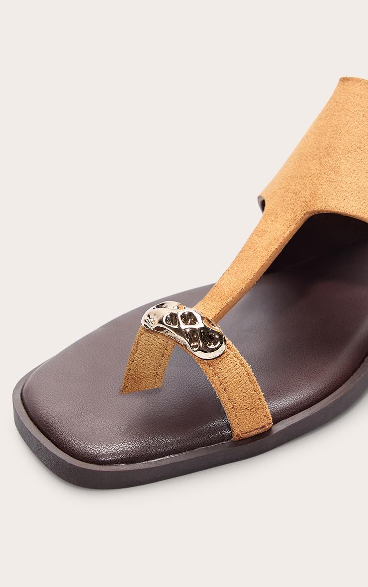Camel Faux Suede Toe Thong Gold Hardware Sandal Product Image