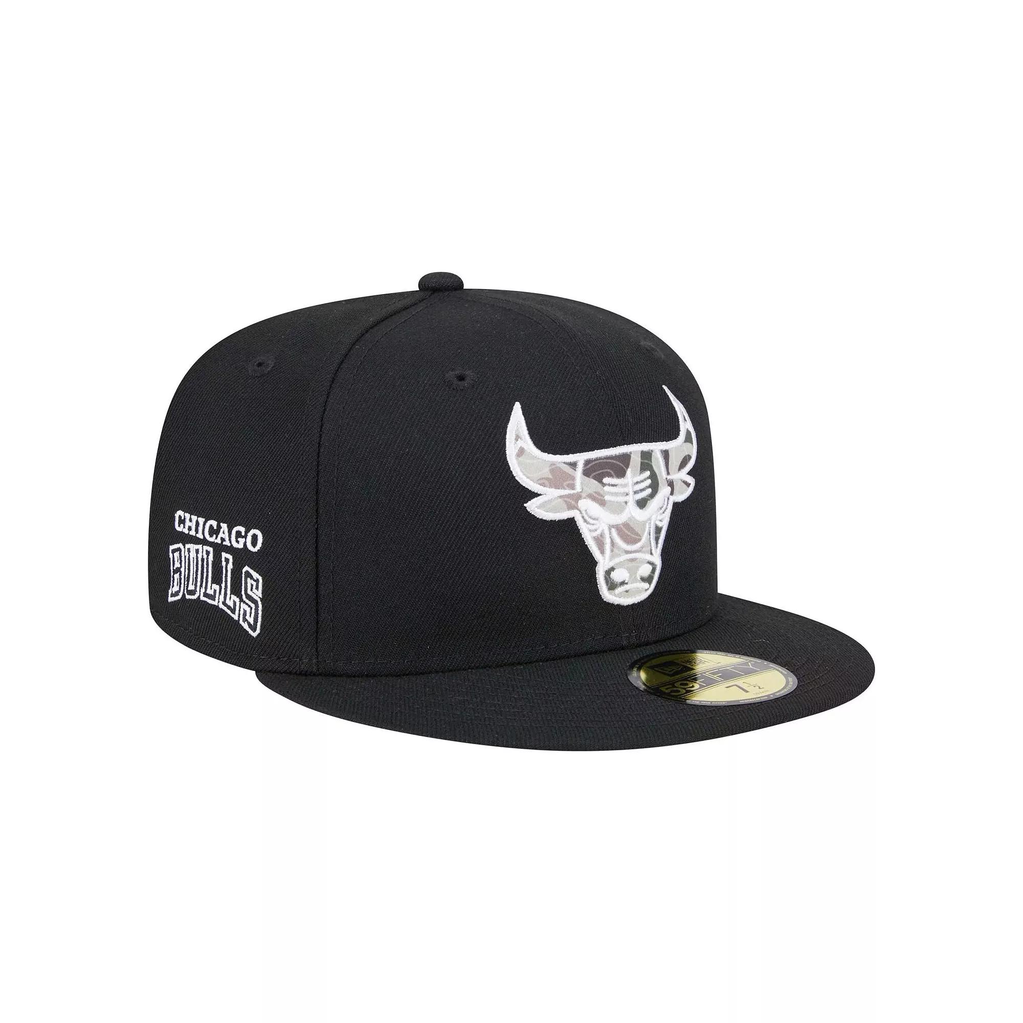 Men's New Era Black Chicago Bulls Camo Print UV 59FIFTY Fitted Hat, Size: 7 Product Image