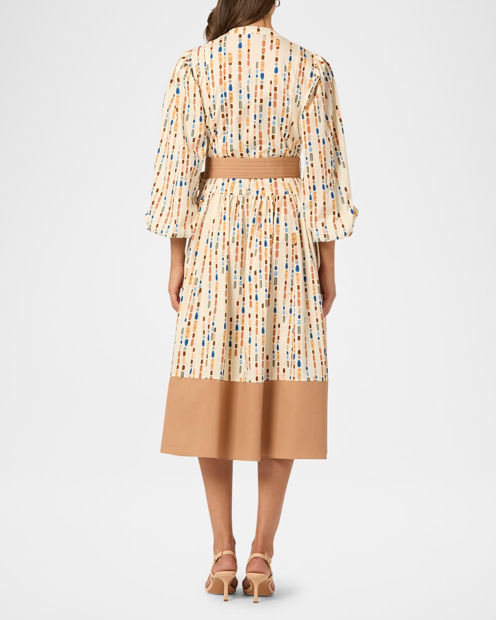 Bria Belted Brushstroke-Print Cotton Midi Dress Product Image