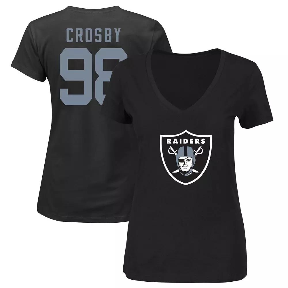 Women's Fanatics Branded Maxx Crosby Black Las Vegas Raiders Plus Size Player Name & Number V-Neck T-Shirt, Size: 2XL, Lvr Black Product Image
