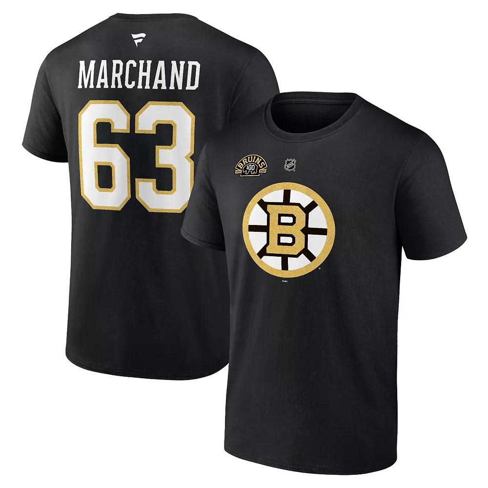 Men's Fanatics Branded Brad Marchand Black Boston Bruins Authentic Stack Name & Number T-Shirt, Size: 5XL Product Image