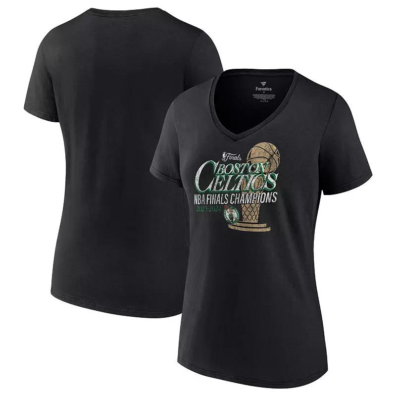 Women's Fanatics Black Boston Celtics 2024 NBA Finals Champions Fast Break Finish Trophy V-Neck T-Shirt, Size: Medium Product Image