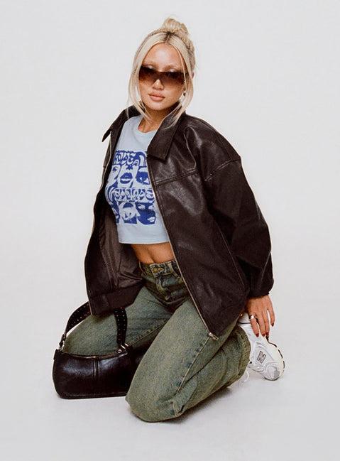 Goldsmith Faux Leather Bomber Jacket Brown Product Image