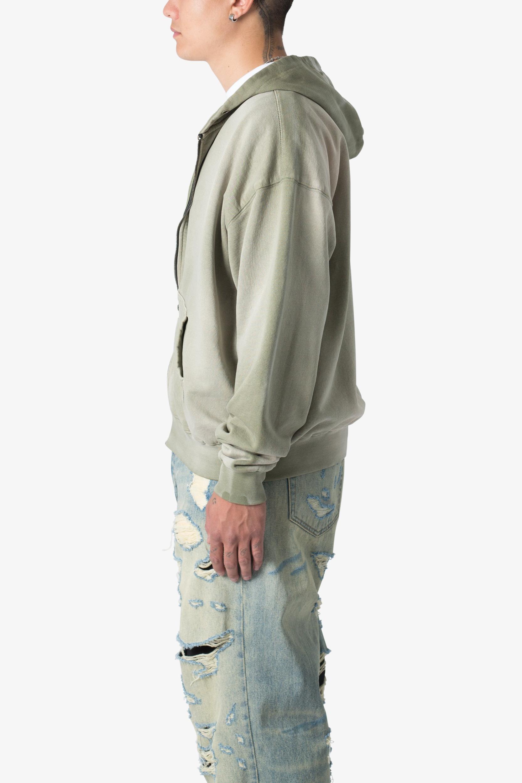 Faded Basic Zip Up Hoodie - Washed Olive Product Image