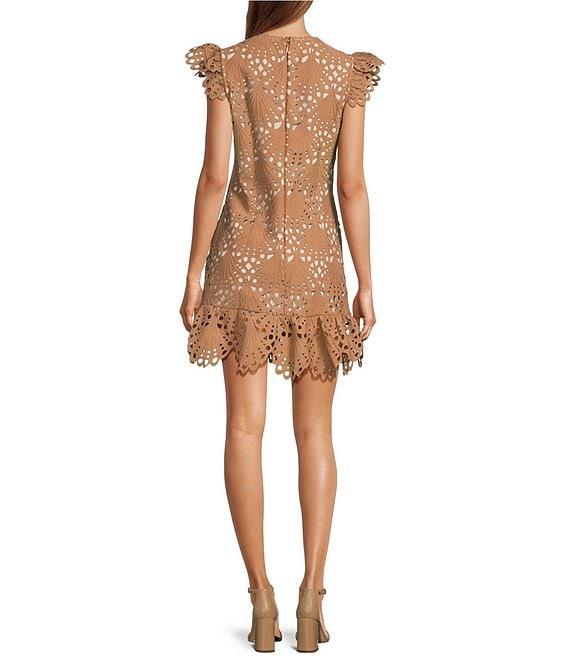 Layered With Love Lizzie Lace Mock Neck Short Flutter Sleeve Ruffle Mini Shift Dress Product Image