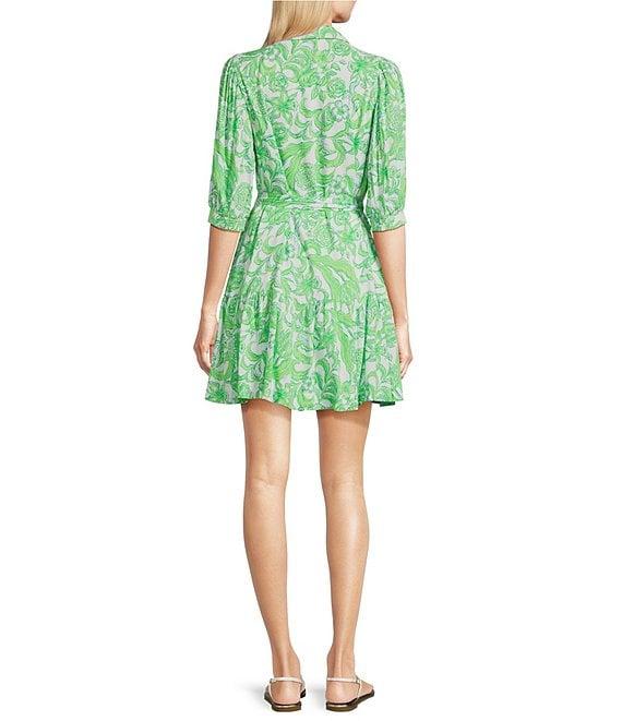 Lilly Pulitzer Renelle Daffodil Hill Print Split V-Neck Elbow Puff Sleeve Tie Waist Dress Product Image
