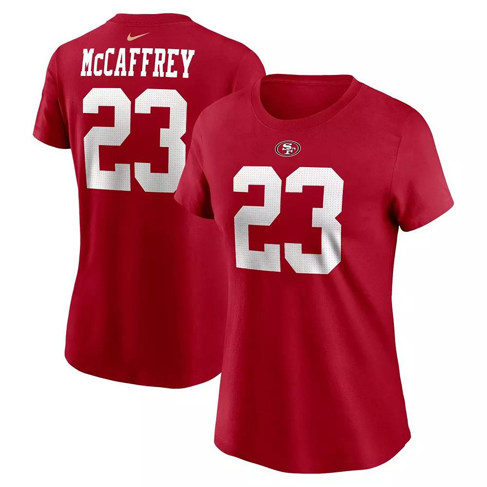 Women's Nike Christian McCaffrey Scarlet San Francisco 49ers Player Name & Number T-Shirt,  Product Image