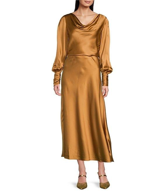 tyler boe Edie Bias Silk Charmeuse Fit & Flare Side Zip Midi Skirt Product Image