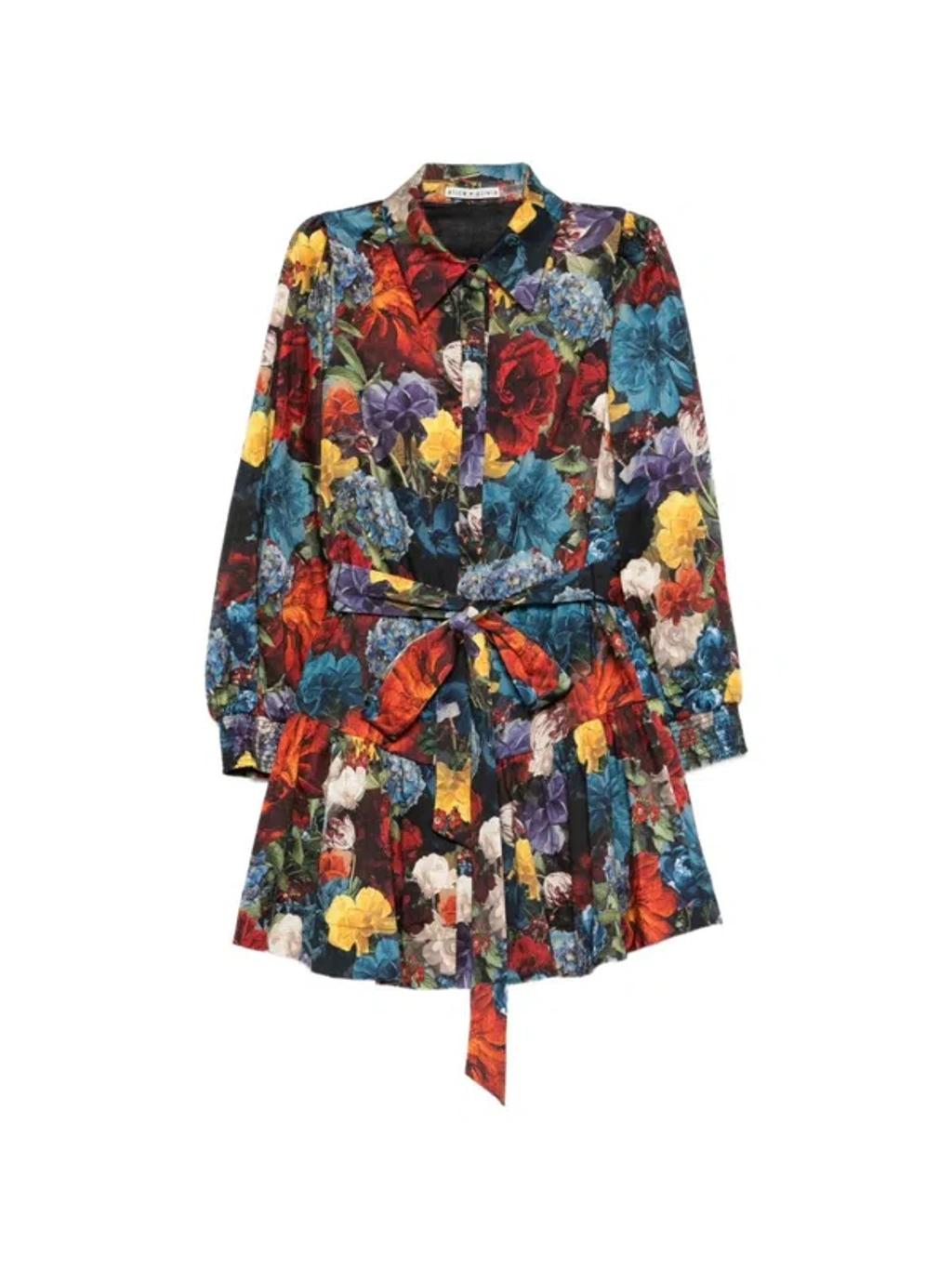 ALICE AND OLIVIA Lily Mini Shirt Dress In Flourish Sm In Multi Product Image