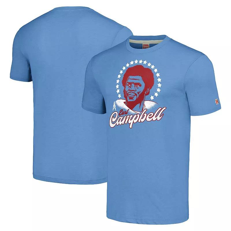 Men's Homage Earl Campbell Light Blue Houston Oilers Retired Player Caricature Tri-Blend T-Shirt,  Product Image