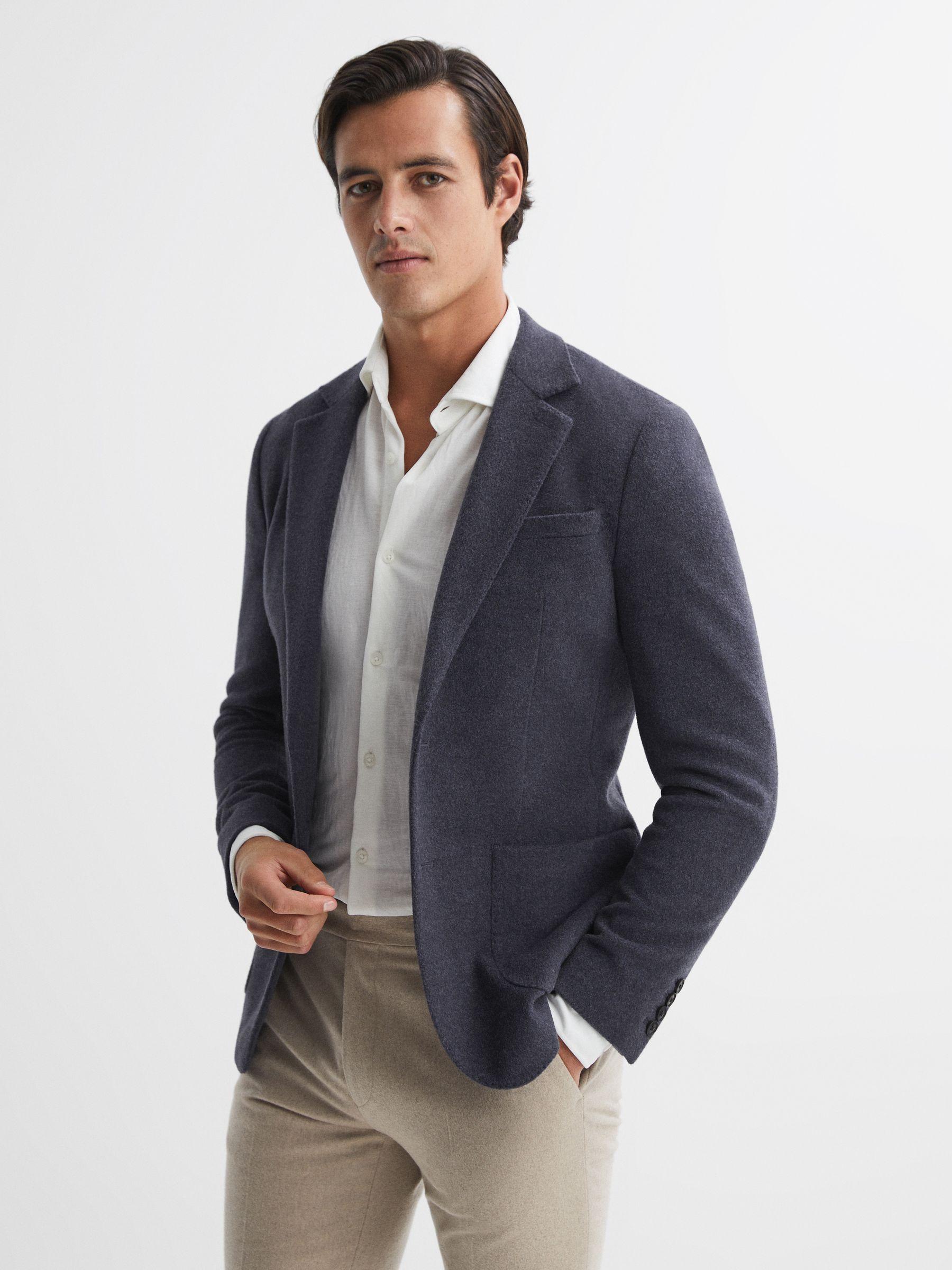 Modern Fit Wool Blend Single Breasted Blazer in Airforce Blue Product Image