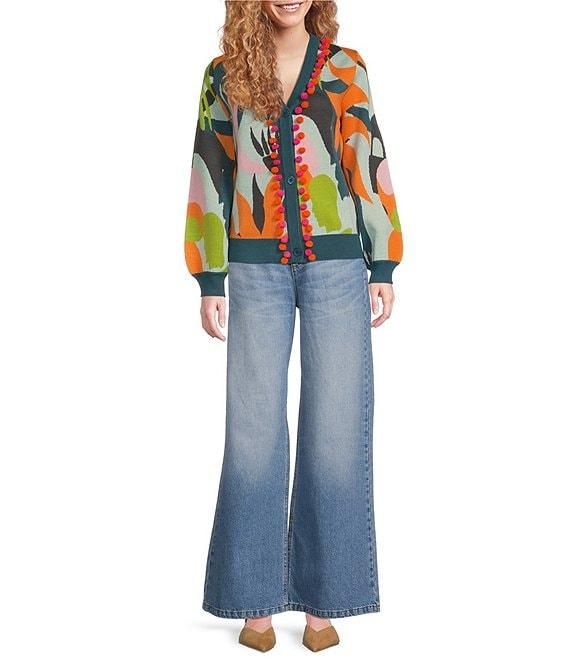 Never Fully Dressed Balearic Abstract Print V-Neck Long Sleeve Cardigan Product Image
