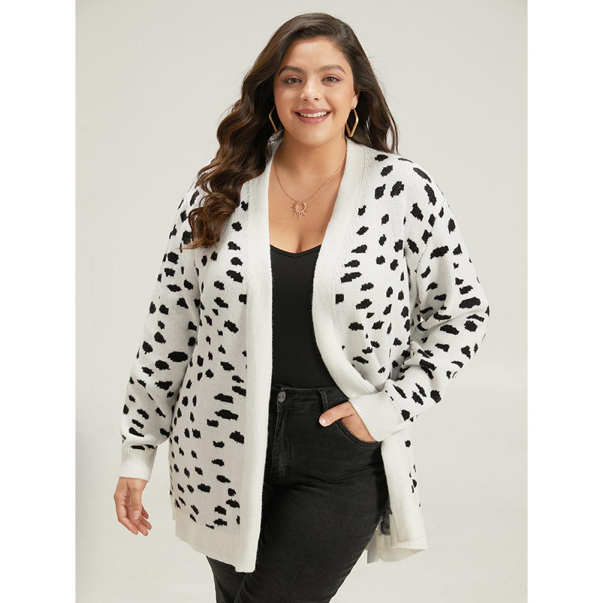 Plus Size Supersoft Essentials Dot Print Open Front Cardigan White Women Casual Loose Long Sleeve Dailywear Cardigans BloomChic 14-16/1X Product Image