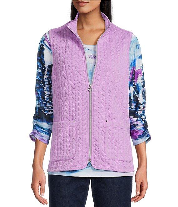 Allison Daley Sheer Lilac Sleeveless Two Way Zip Up Knit Quilted Vest Product Image