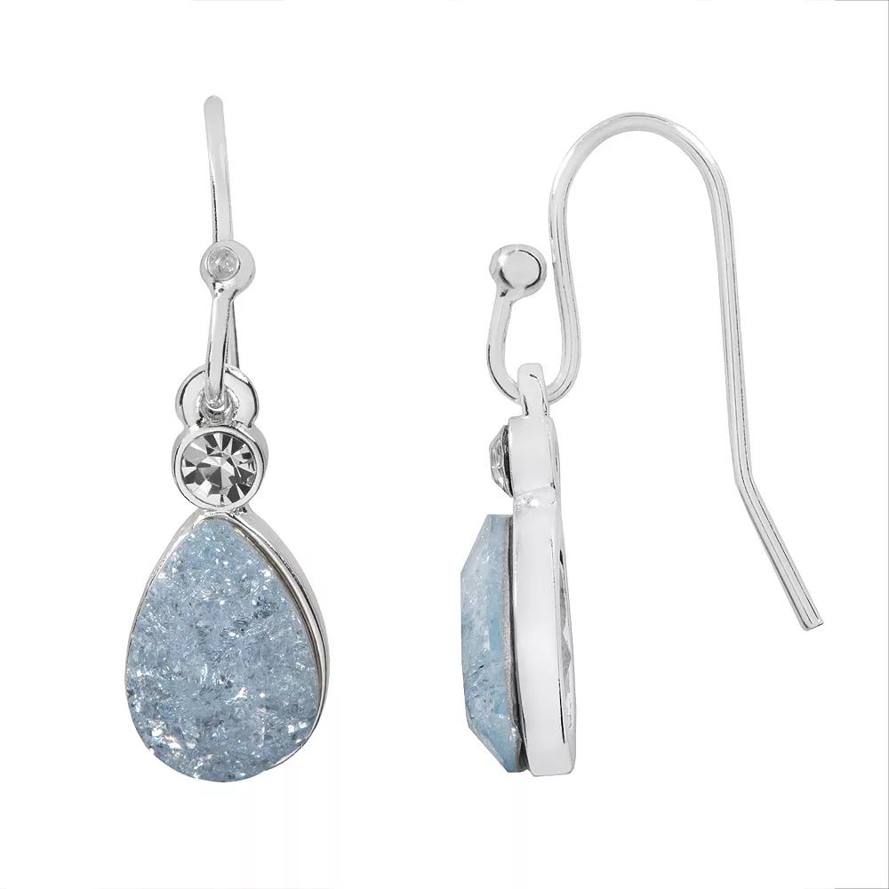 LC Lauren Conrad Silver Tone Crackled Simulated Crystal Nickel Free Teardrop Earrings, Women's, Blue Product Image