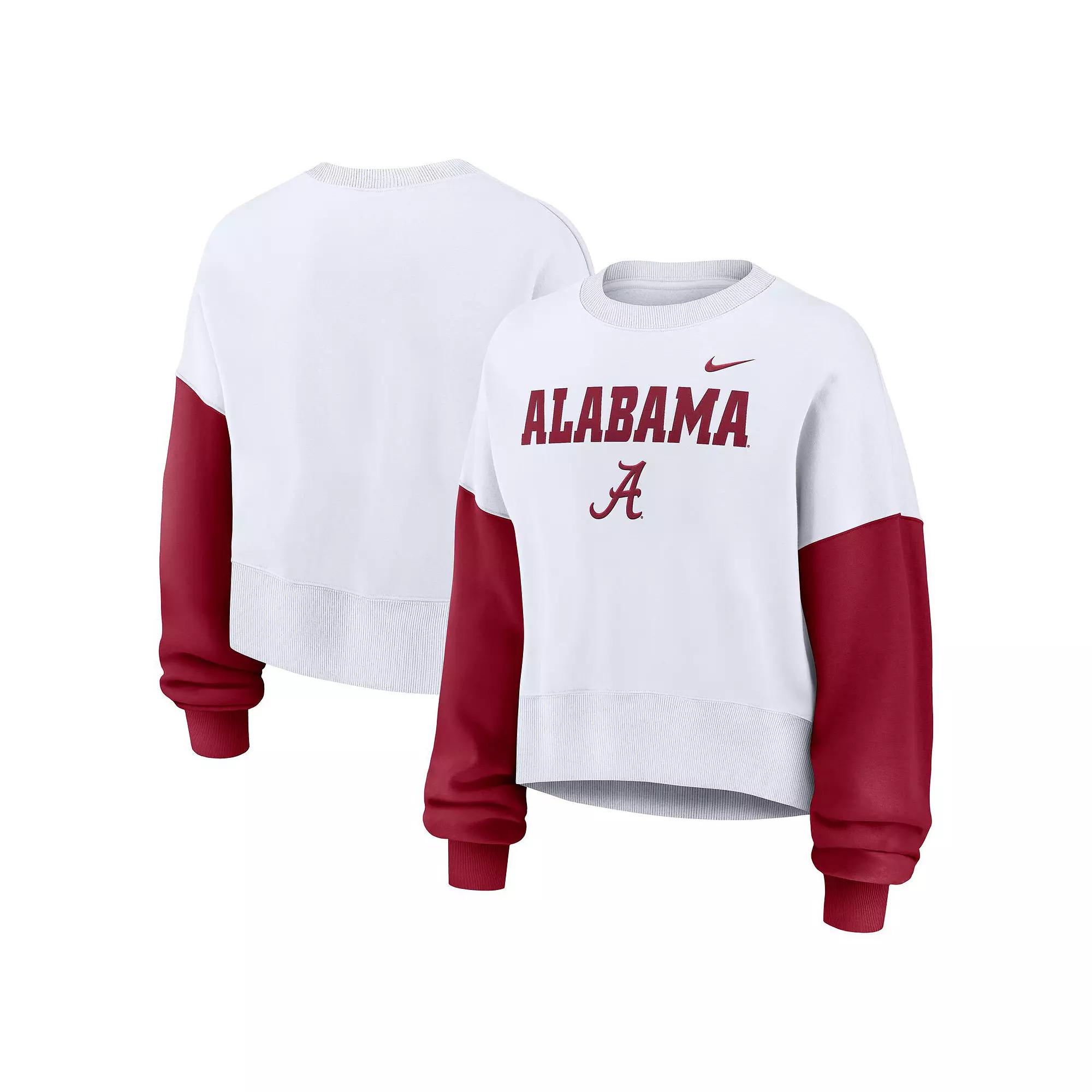 Women's Nike White Alabama Crimson Tide Color-Block Oversized Cropped Pullover Sweatshirt, Size: Small Product Image