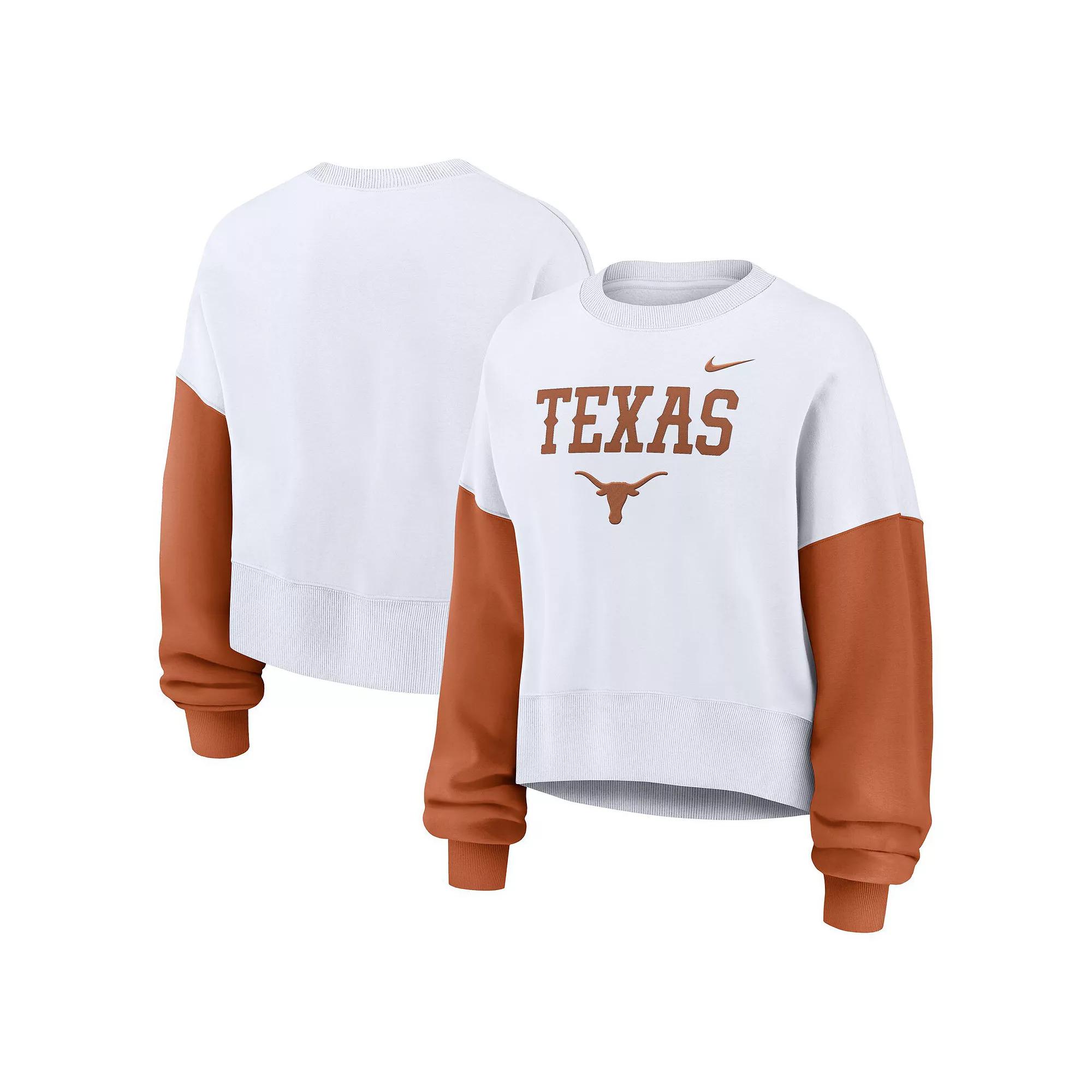 Women's Nike White Texas Longhorns Color-Block Oversized Cropped Pullover Sweatshirt, Size: XXL Product Image