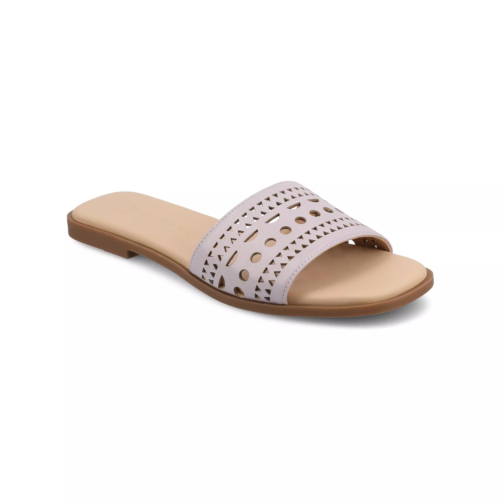 Journee Brodie Women's Geometric Cut Out Band Slide Sandals,  Product Image