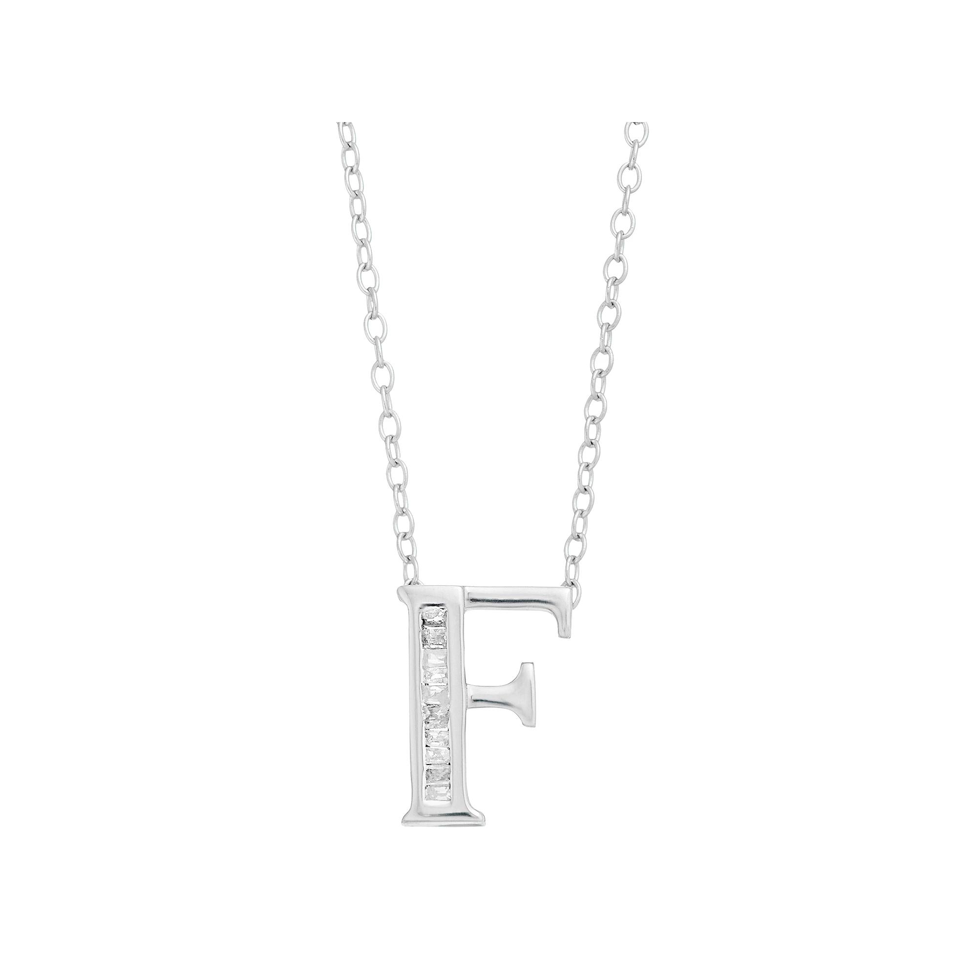 Sterling Silver Baguette Diamond Initial Pendant Necklace, Women's,  Product Image