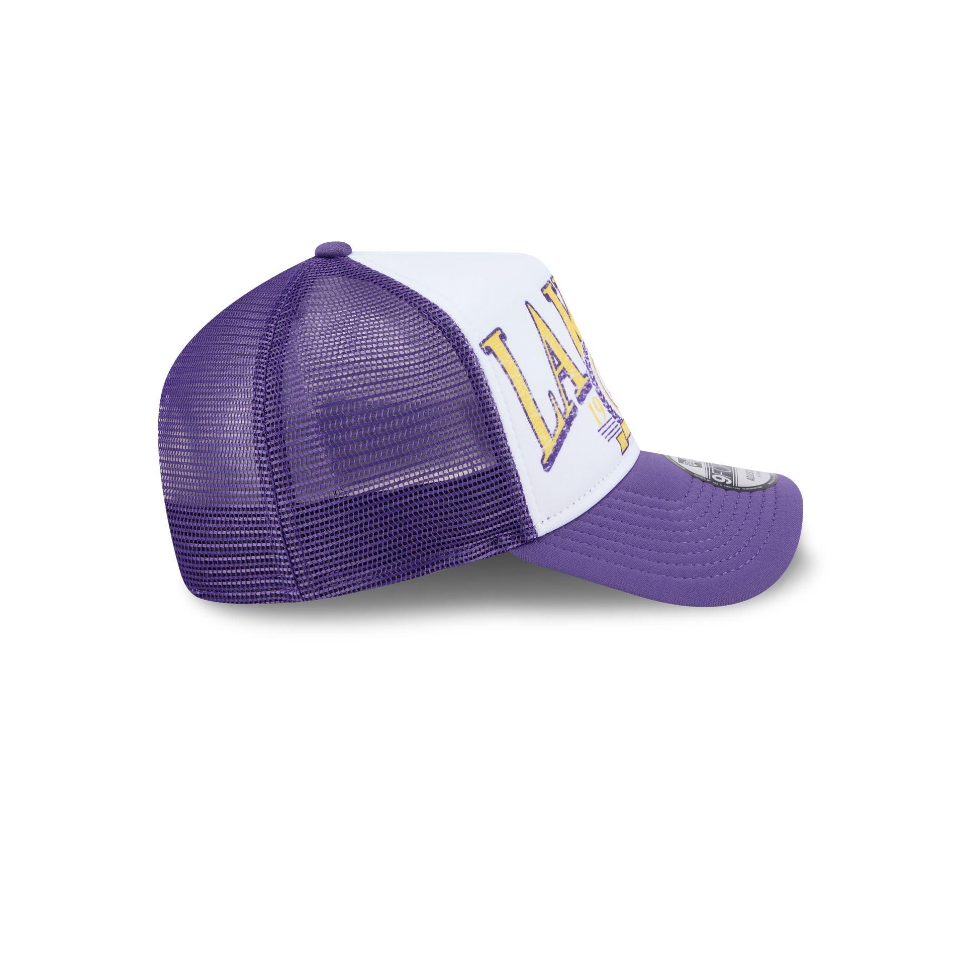 Los Angeles Lakers Distressed 9FORTY A-Frame Trucker Hat Male Product Image