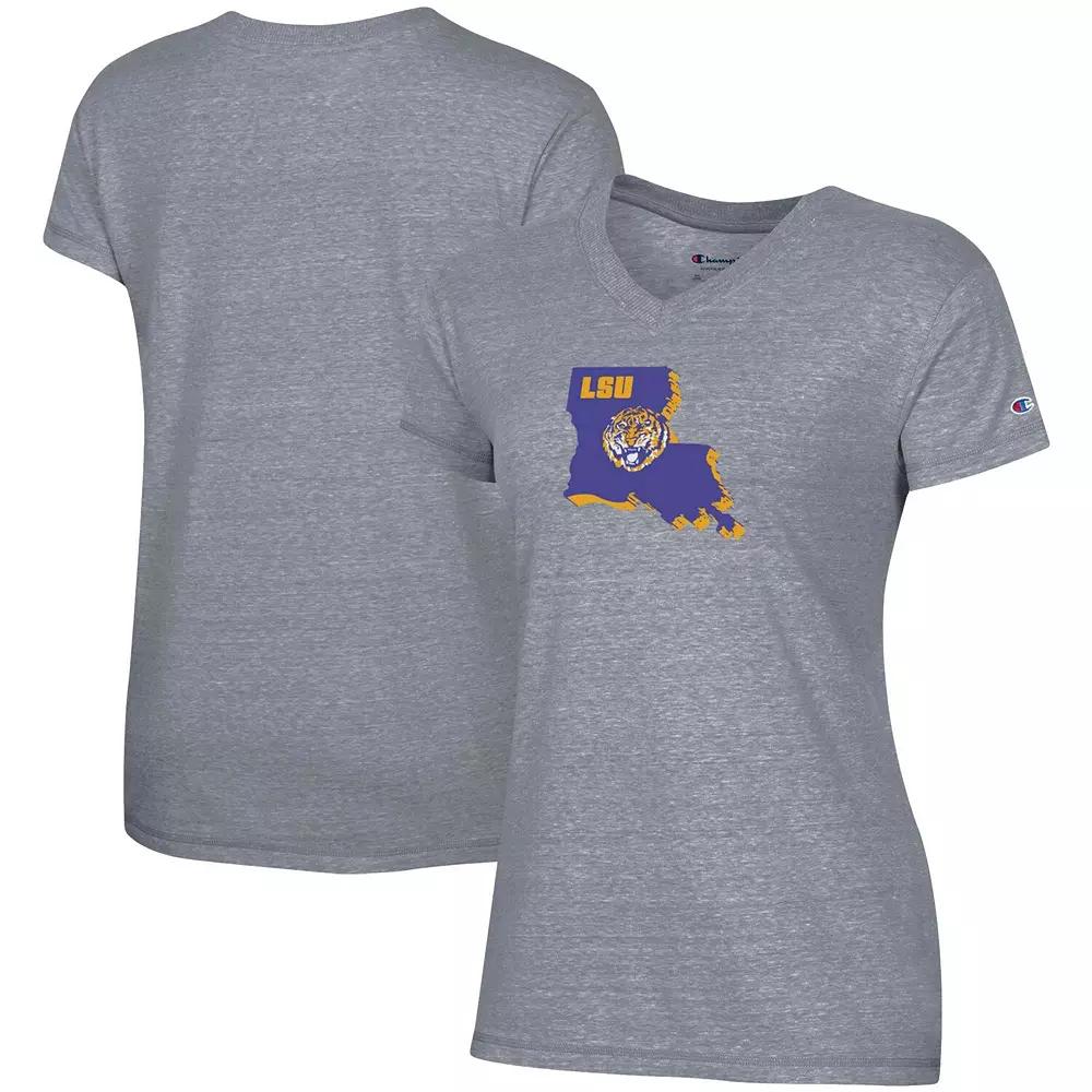 Women's Champion Gray LSU Tigers Vault Logo V-Neck T-Shirt, Size: Small, Grey Product Image